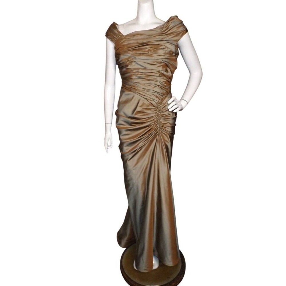 TADASHI COLLECTION Golden Gown, 8, Silk Taffeta, Off-shoulder, Ruched, Mermaid